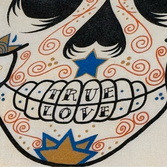 Vintage Y2K girly tee skull True Love grill Drifter Medium 1990 90s tattoo style - Picture 14 of 15